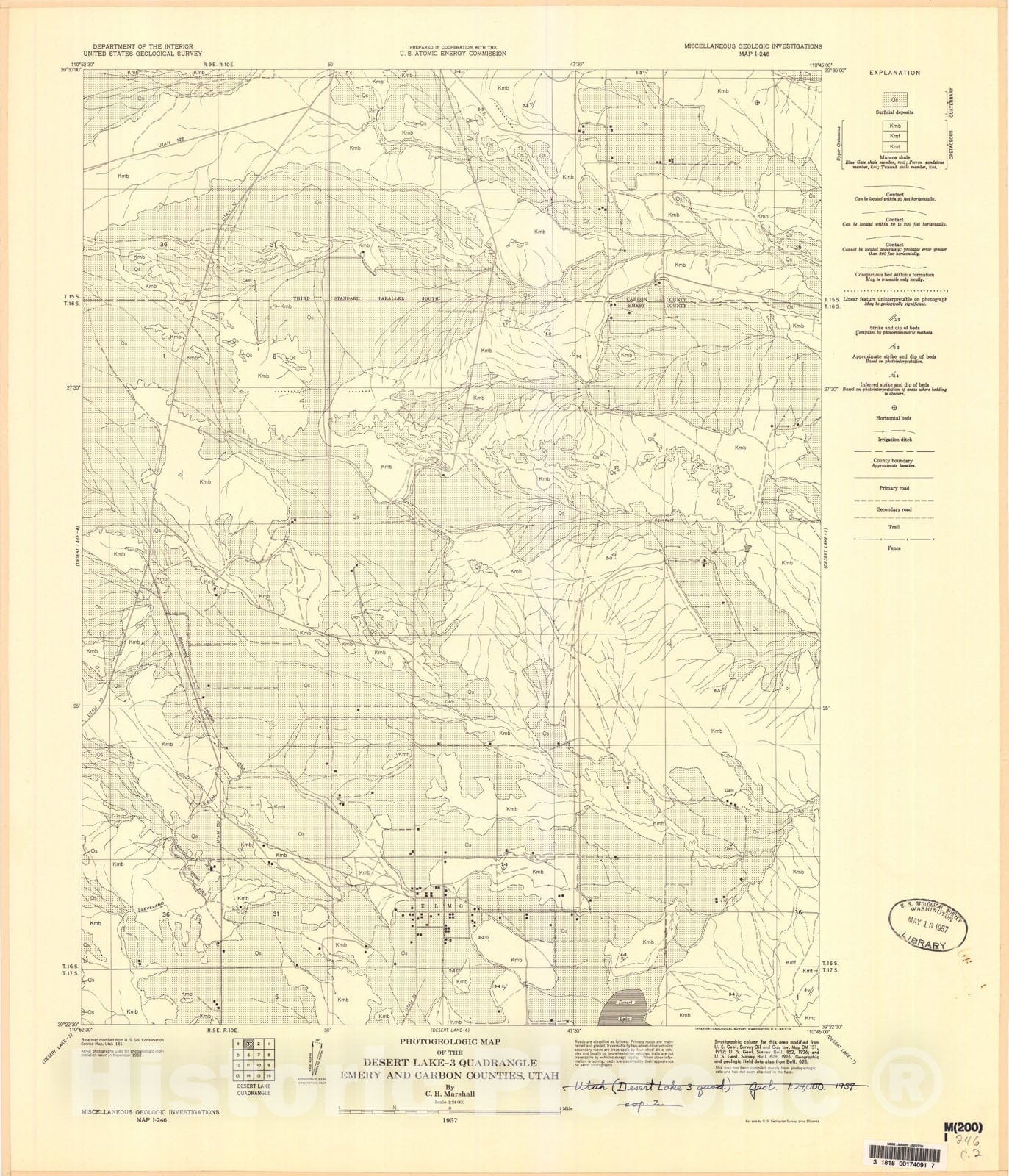 Map : Photogeologic map of the Desert Lake-3 quadrangle, Emery and Carbon Counties, Utah, 1957 Cartography Wall Art :