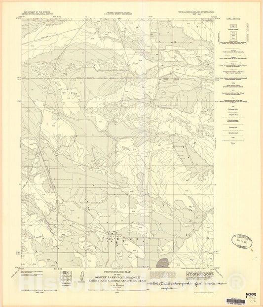 Map : Photogeologic map of the Desert Lake-3 quadrangle, Emery and Carbon Counties, Utah, 1957 Cartography Wall Art :