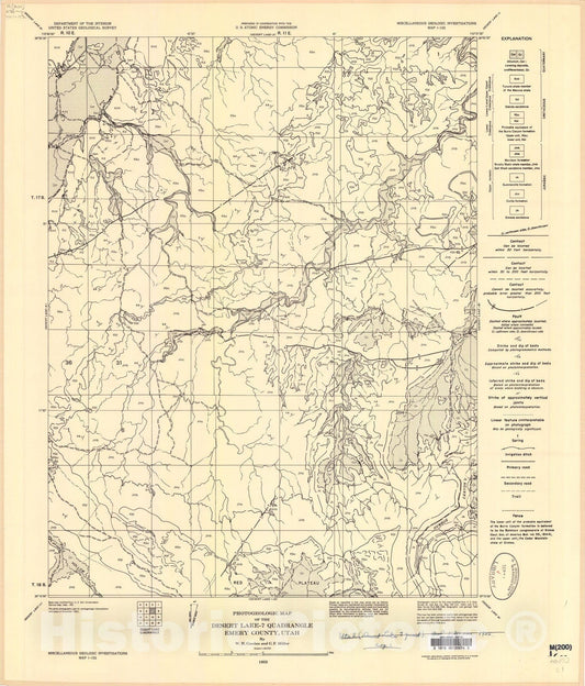 Map : Photogeologic map of the Desert Lake-7 quadrangle, Emery County, Utah, 1955 Cartography Wall Art :