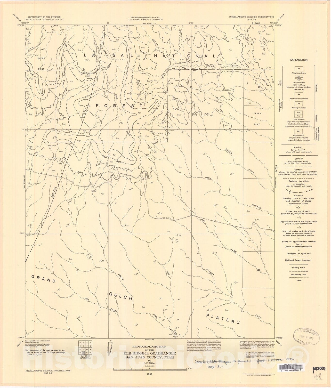 Map : Photogeologic map of the Elk Ridge-14 quadrangle, San Juan County, Utah, 1955 Cartography Wall Art :