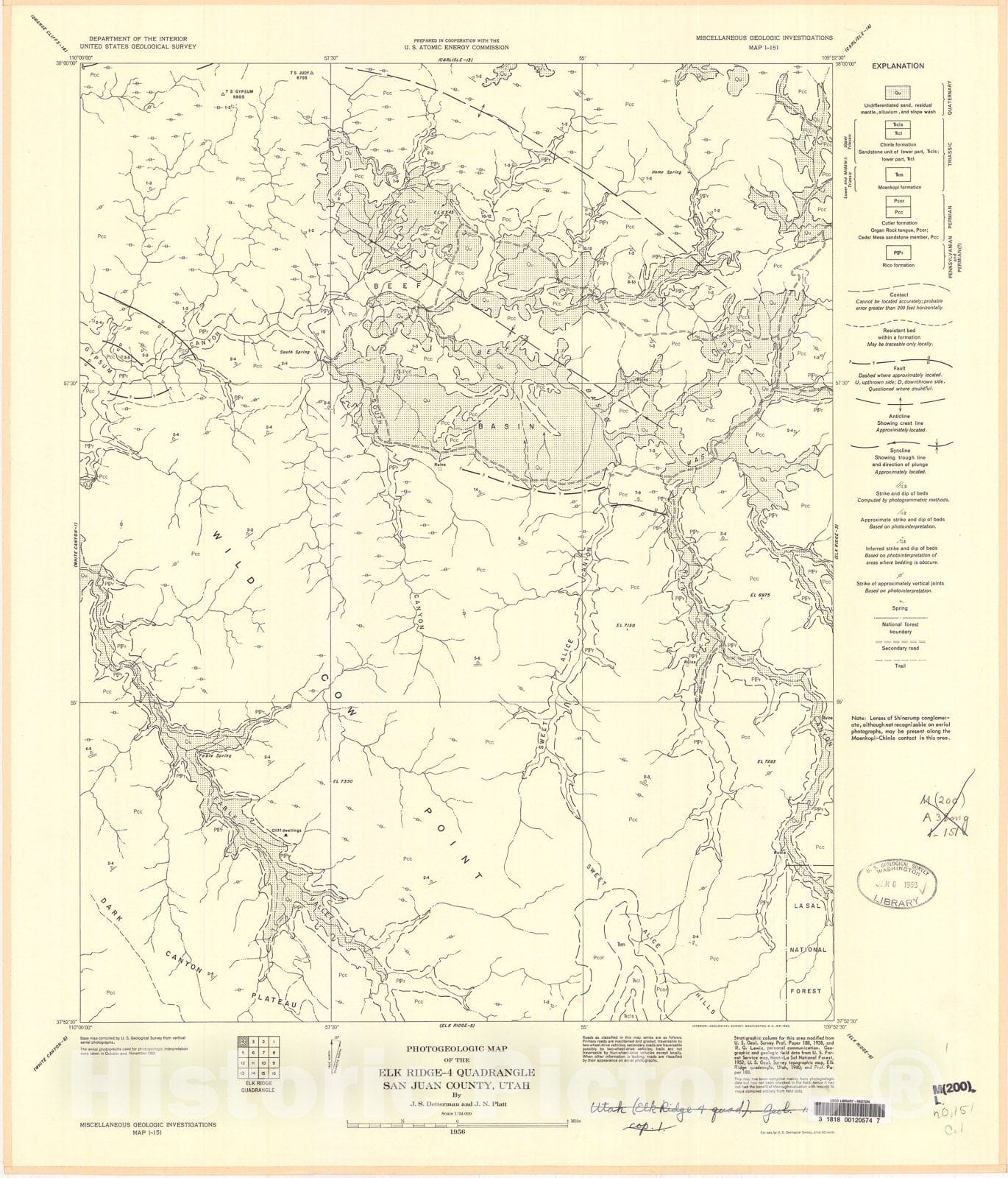 Map : Photogeologic map of the Elk Ridge-4 quadrangle, San Juan County, Utah, 1956 Cartography Wall Art :