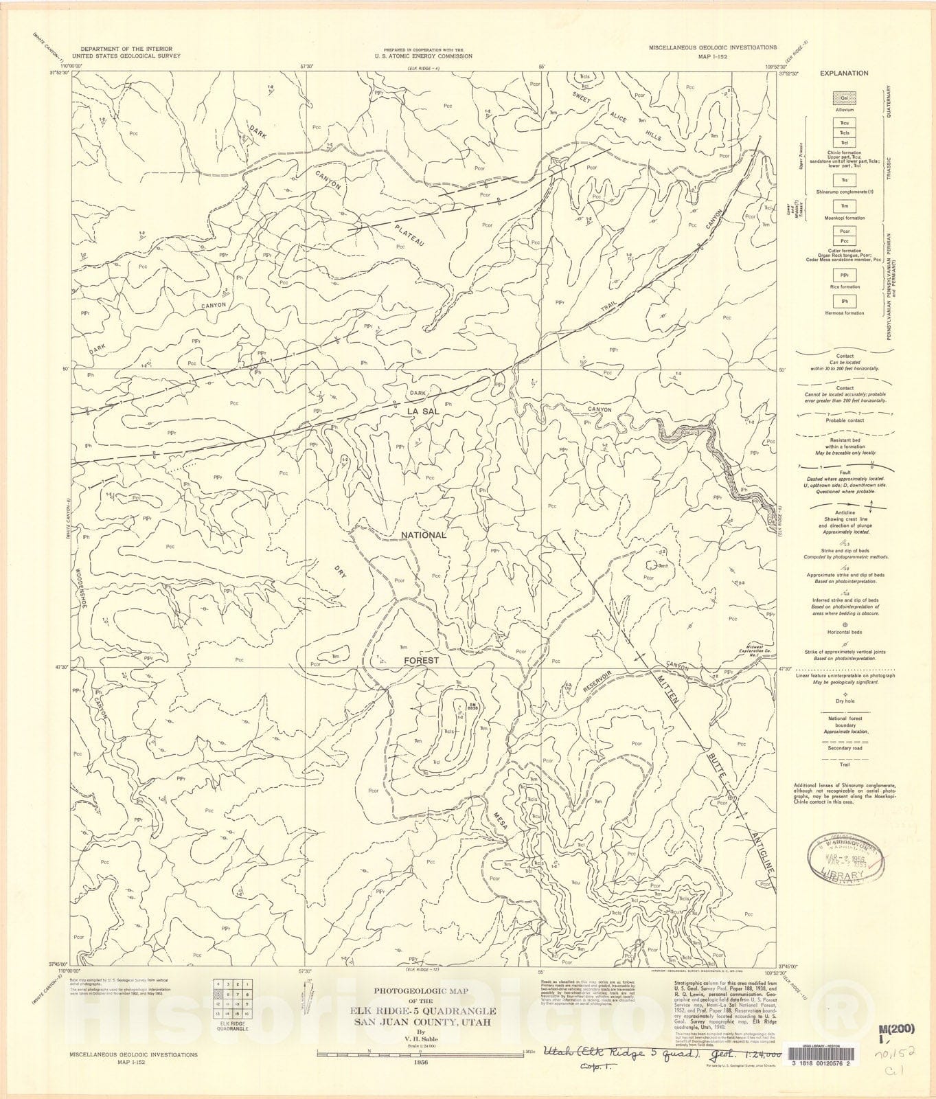 Map : Photogeologic map of the Elk Ridge-5 quadrangle, San Juan County, Utah, 1956 Cartography Wall Art :