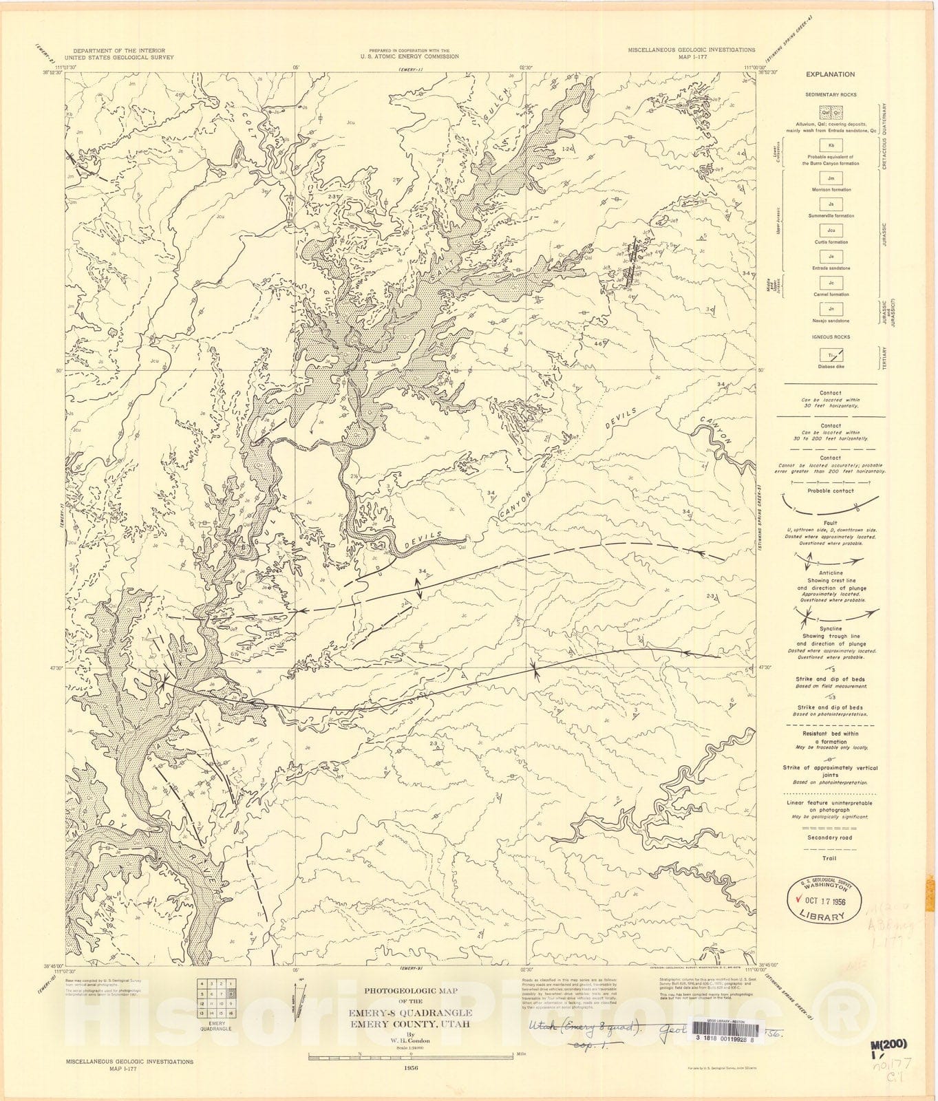 Map : Photogeologic map of the Emery-8 quadrangle, Emery County, Utah, 1956 Cartography Wall Art :