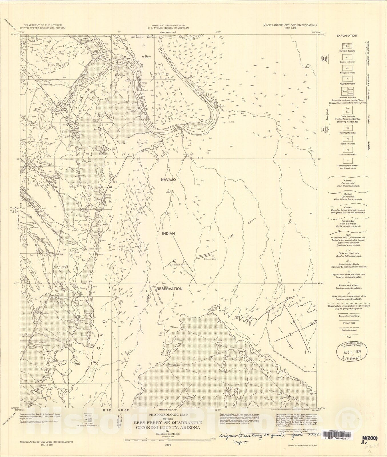 Map : Photogeologic map of the Lees Ferry SE quadrangle, Coconino County, Arizona, 1956 Cartography Wall Art :