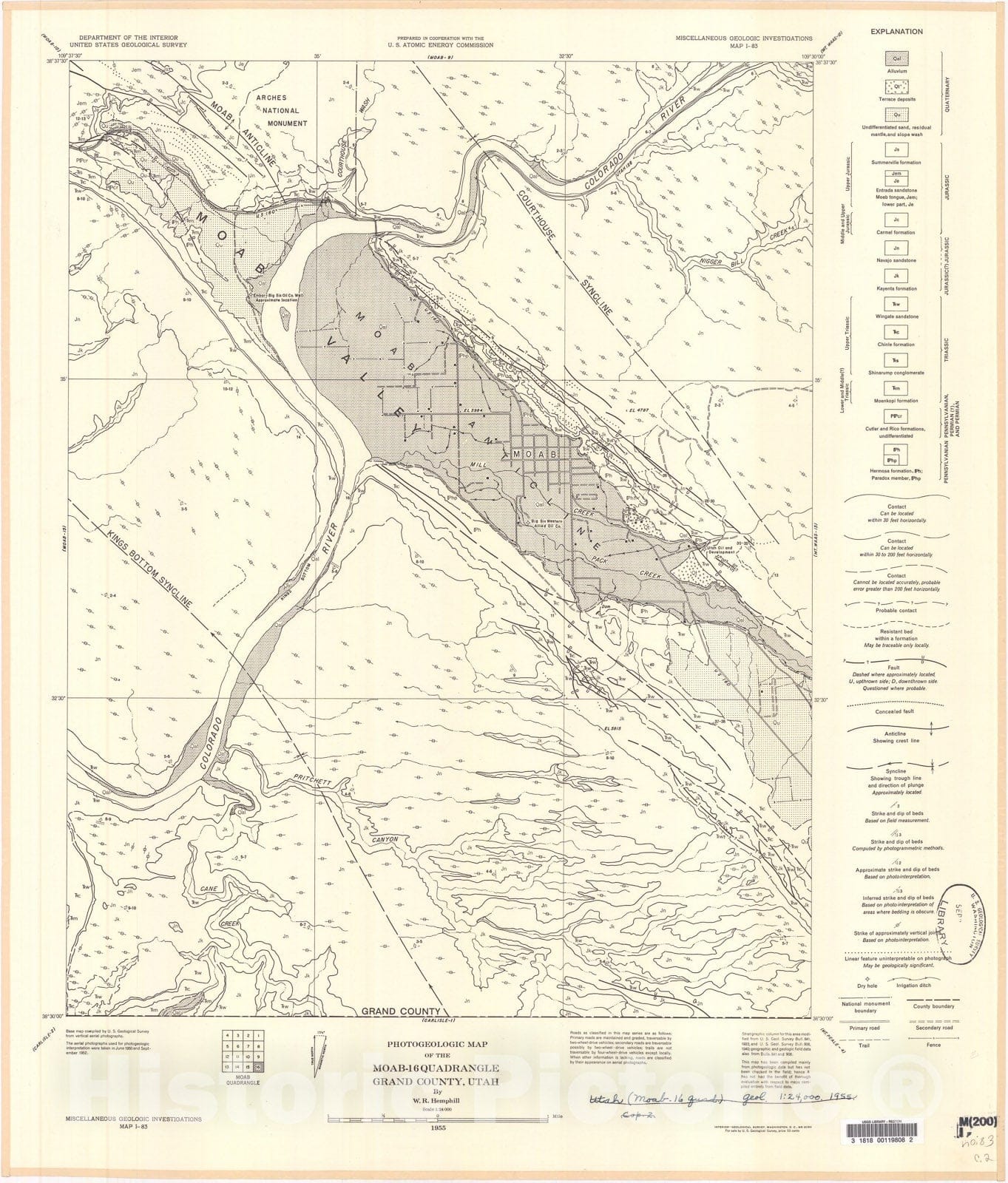Map : Photogeologic map of the Moab-16 quadrangle, Grand County, Utah, 1955 Cartography Wall Art :