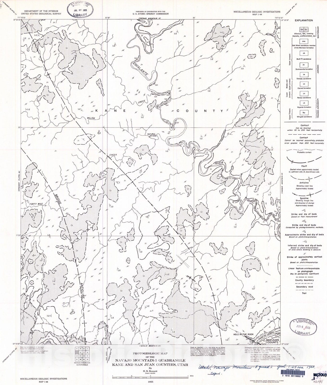 Map : Photogeologic map of the Navajo Mountain-5 quadrangle, Kane and San Juan Counties, Utah, 1955 Cartography Wall Art :