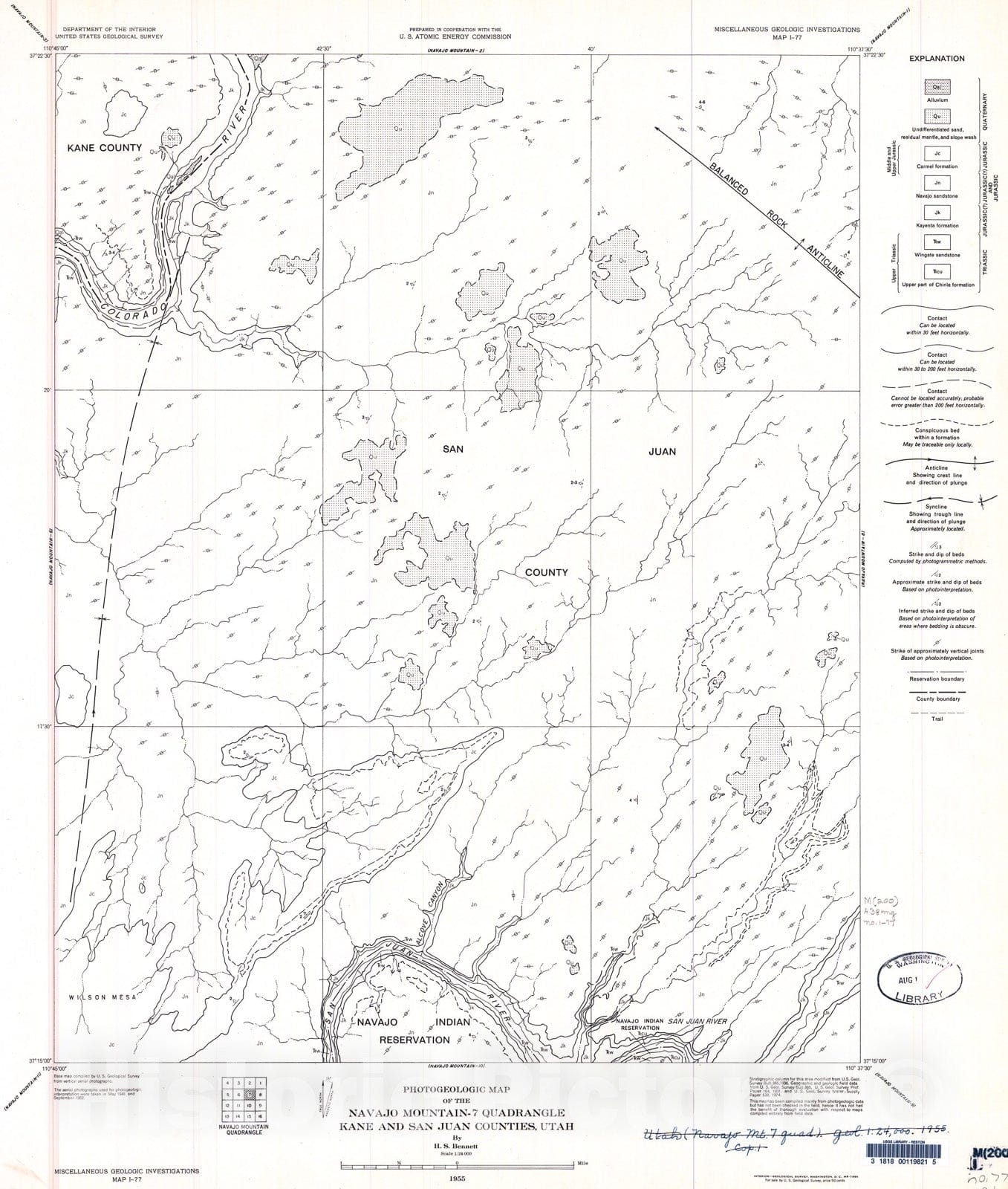 Map : Photogeologic map of the Navajo Mountain-7 quadrangle, Kane and San Juan Counties, Utah, 1955 Cartography Wall Art :