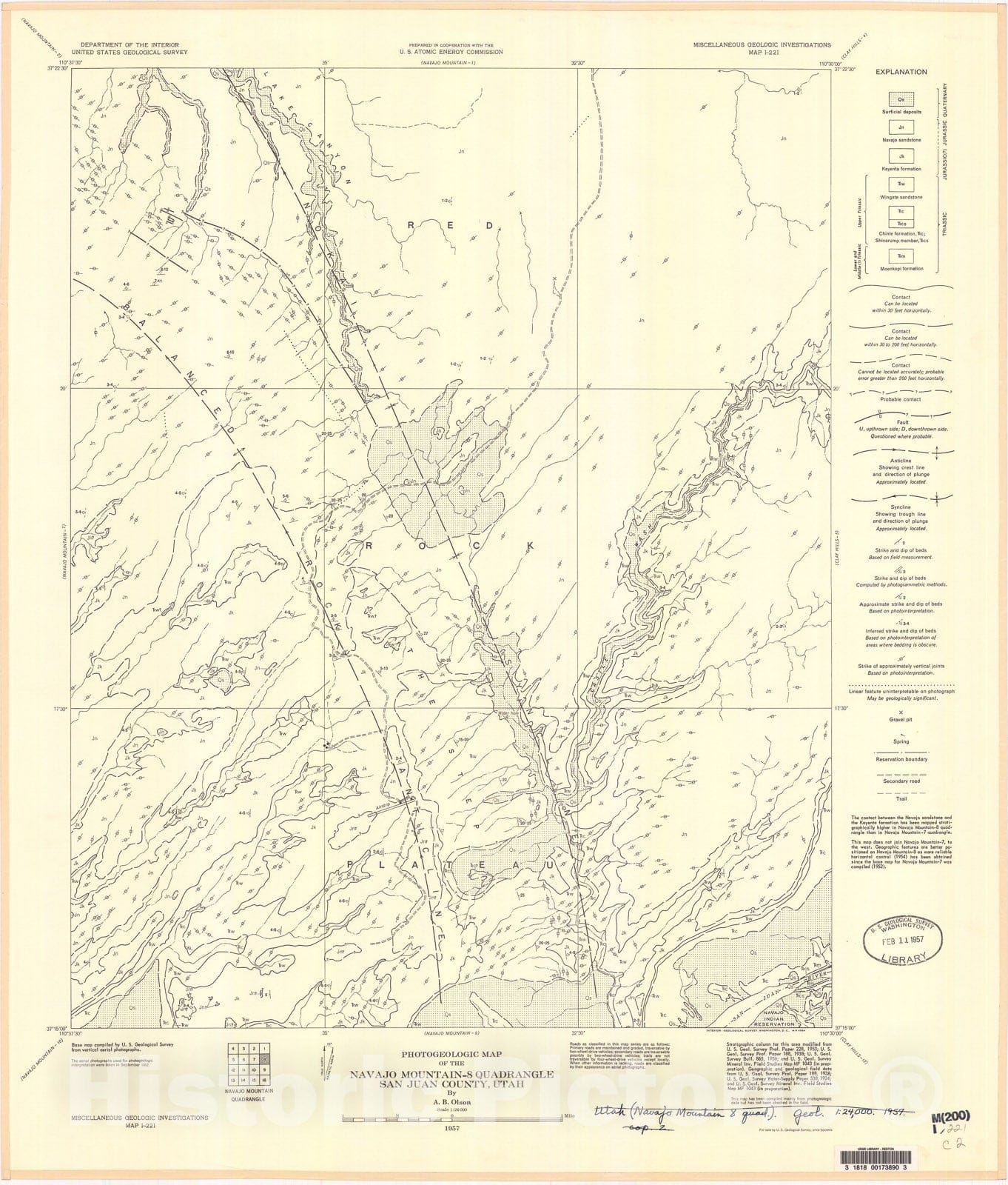 Map : Photogeologic map of the Navajo Mountain-8 quadrangle, San Jaun County, Utah, 1957 Cartography Wall Art :