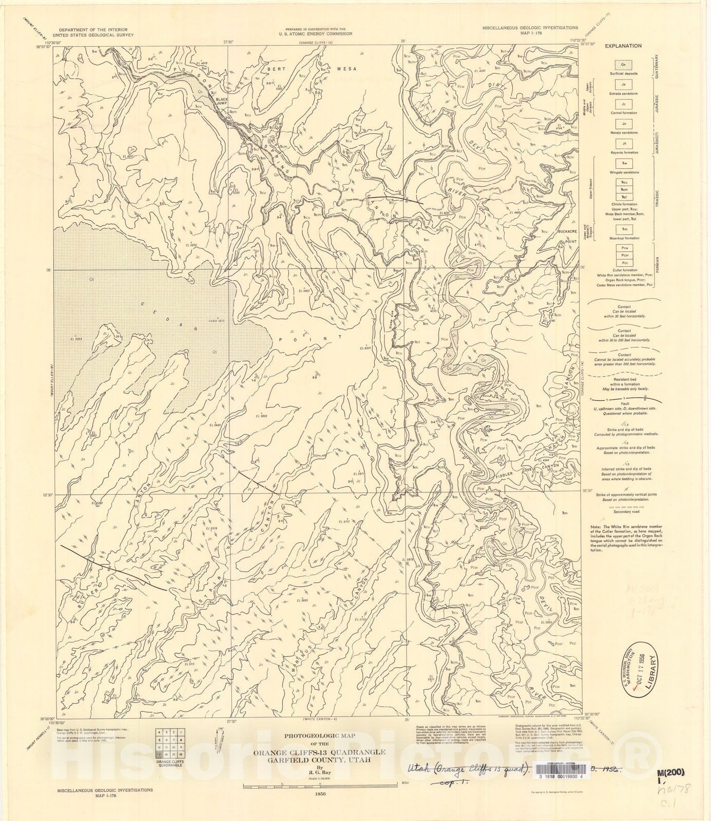 Map : Photogeologic map of the Orange Cliffs-13 quadrangle, Garfield County, Utah, 1956 Cartography Wall Art :