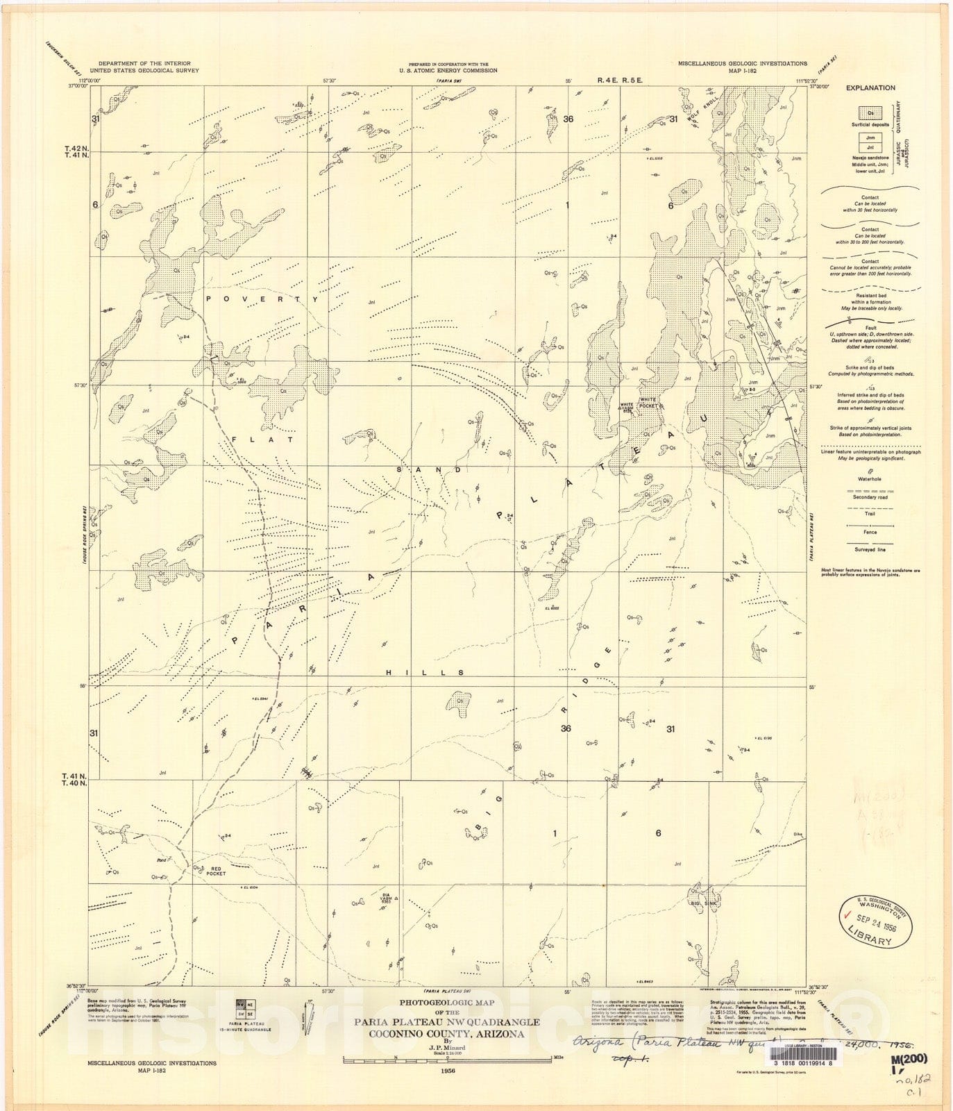 Map : Photogeologic map of the Paria Plateau NW quadrangle, Coconino County, Arizona, 1956 Cartography Wall Art :