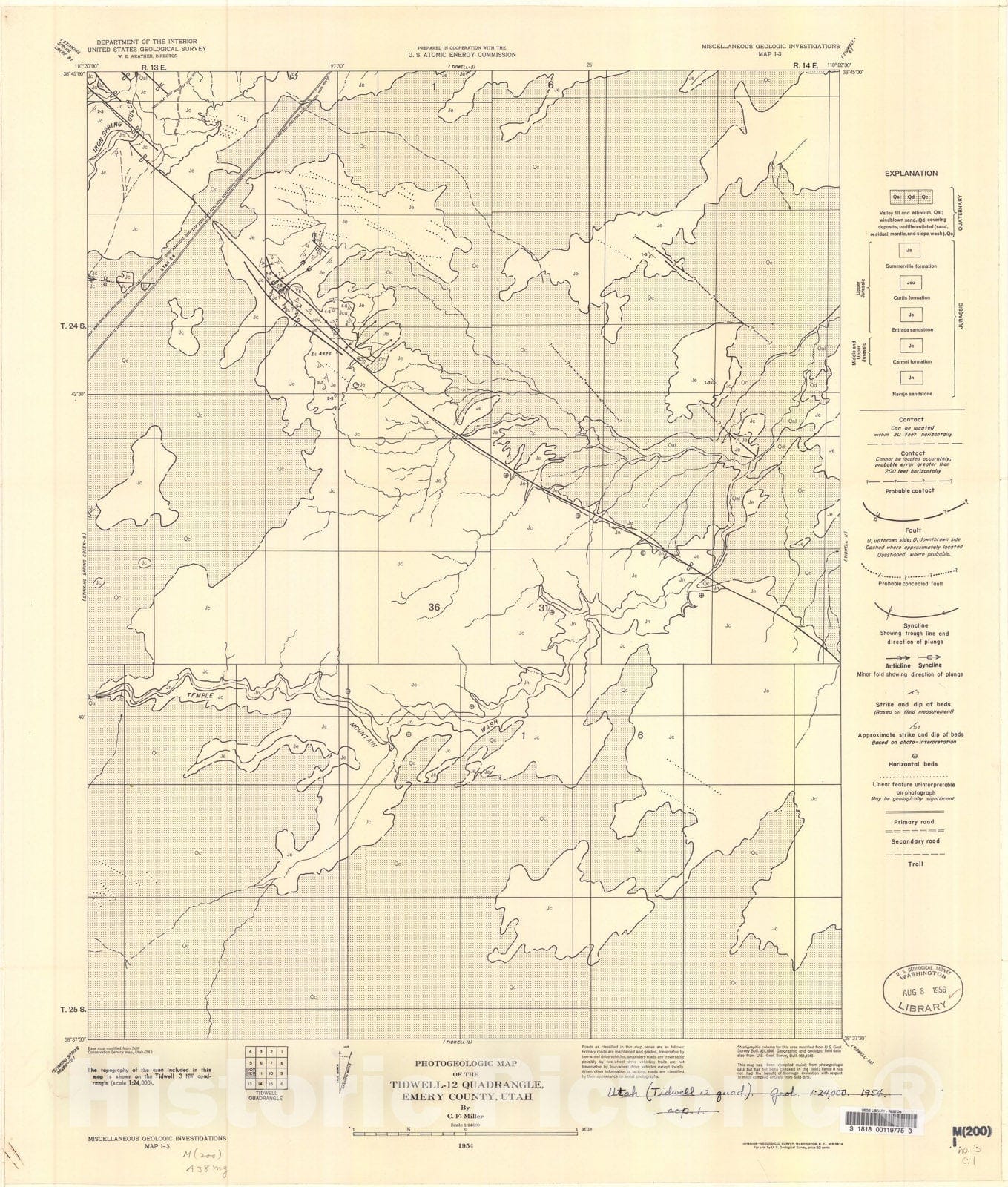 Map : Photogeologic map of the Tidwell-12 quadrangle, Emery County, Utah, 1954 Cartography Wall Art :