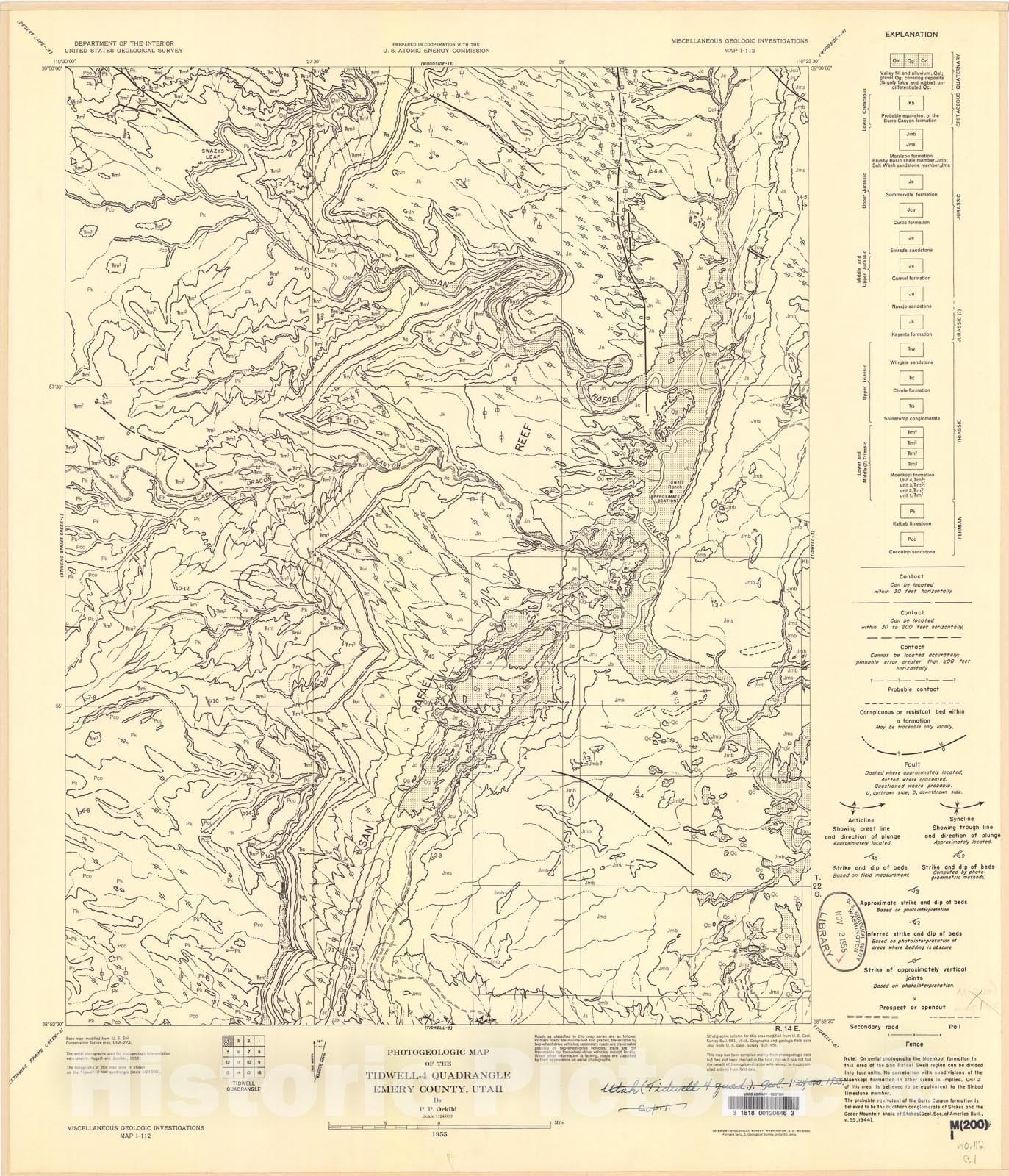 Map : Photogeologic map of the Tidwell-4 quadrangle, Emery County, Utah, 1955 Cartography Wall Art :
