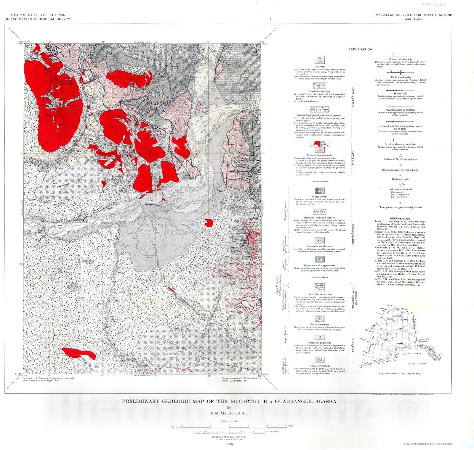 Map : Preliminary geologic map of the McCarthy B-5 quadrangle, Alaska, 1965 Cartography Wall Art :