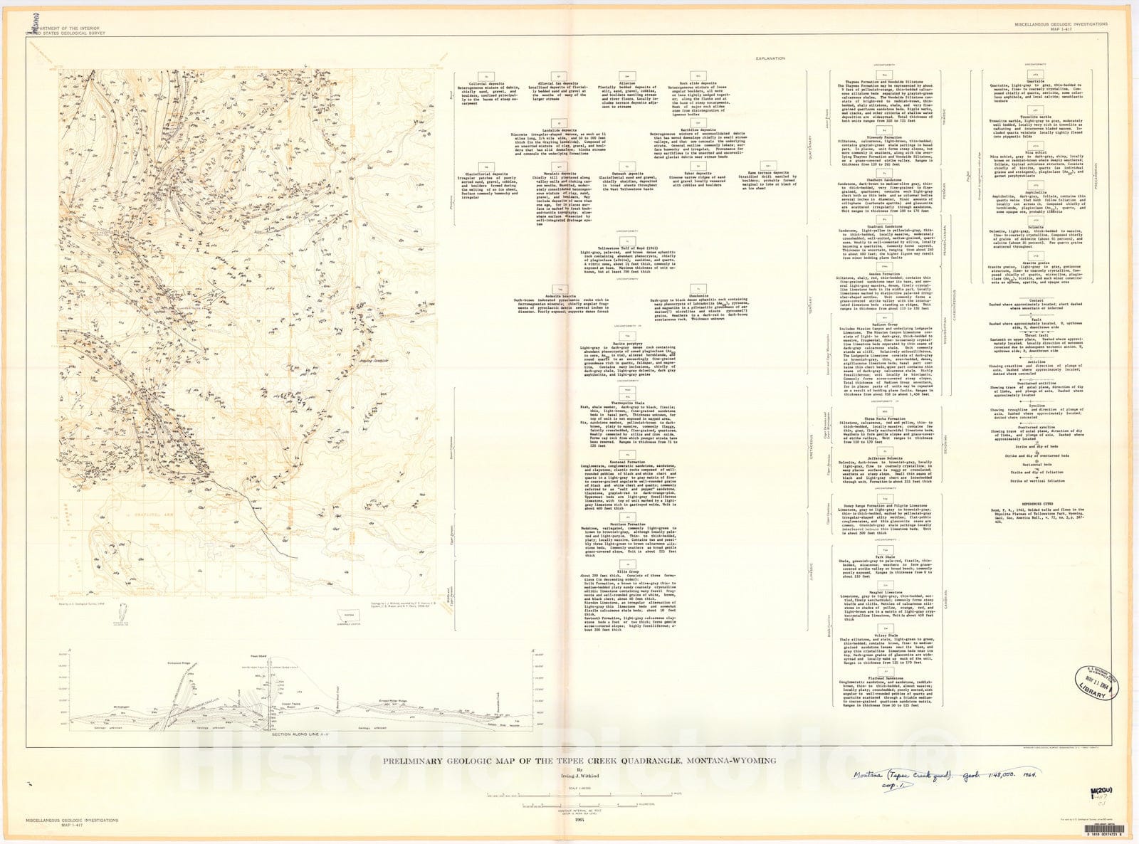 Map : Preliminary geologic map of the Tepee Creek quadrangle, Montana-Wyoming, 1964 Cartography Wall Art :