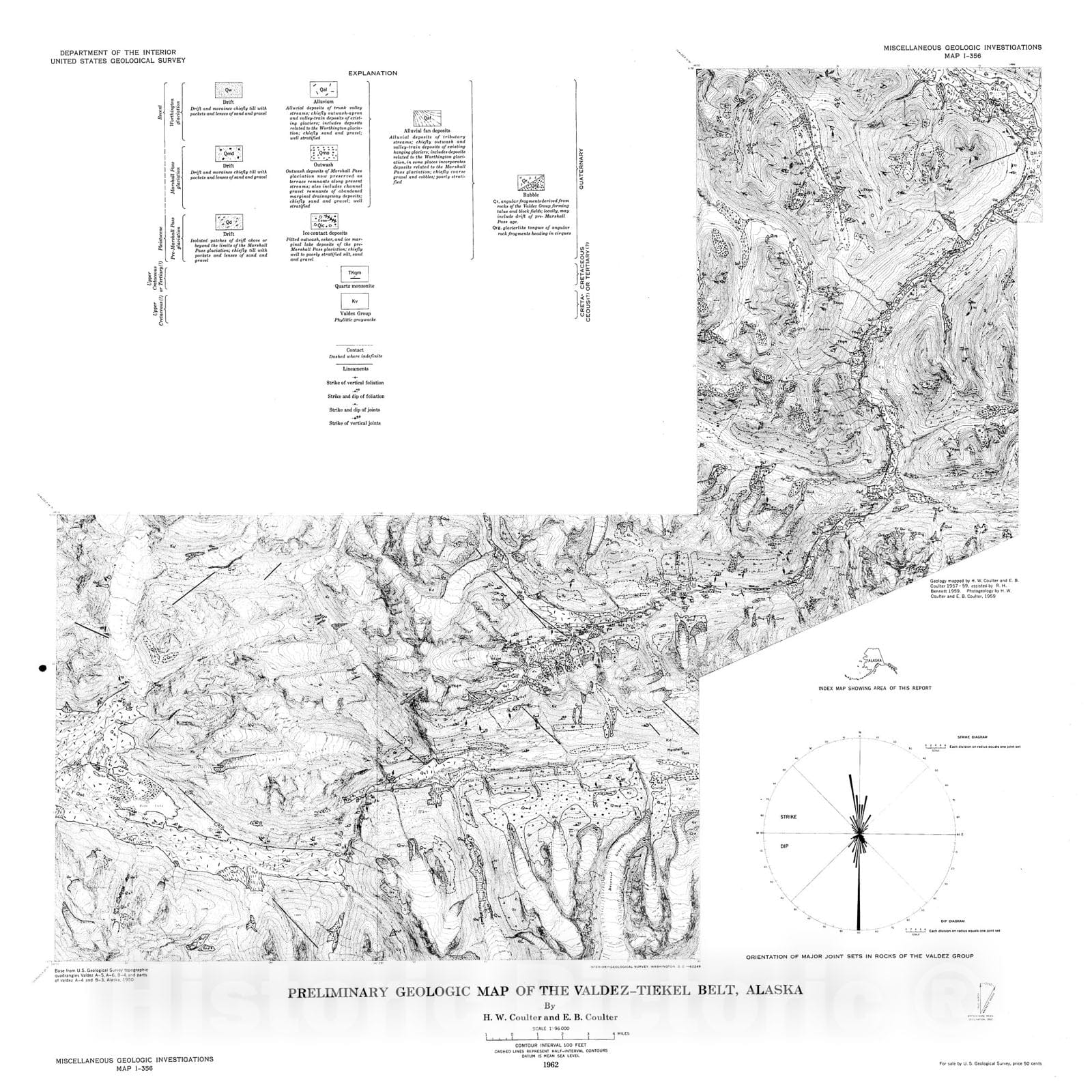 Map : Preliminary geologic map of the Valdez-Tiekel Belt, Alaska, 1962 Cartography Wall Art :