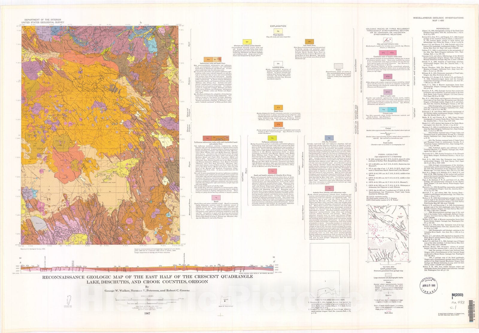 Map : Reconnaissance geologic map of the east half of the Crescent quadrangle, Lake, Deschutes, and Crook Counties, Oregon, 1967 Cartography Wall Art :