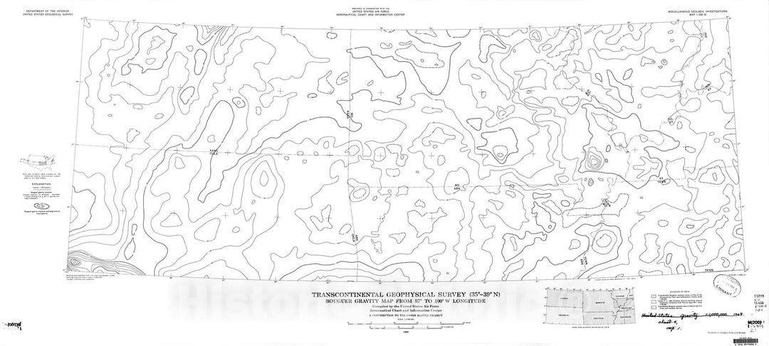 Map : Transcontinental geophysical survey (35 degrees - thirty-nine degrees N): Bouguer gravity map from eighty-seven degrees to 100 degrees W longitude, 1968 Cartography Wall Art :