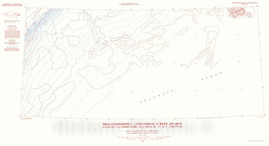 Map : Transcontinental geophysical survey (35 degrees - thirty-nine degrees N): Magnetic and bathymetric map from sixty-three degrees to seventy-four degrees W longitude, 1968 Cartography Wall Art :