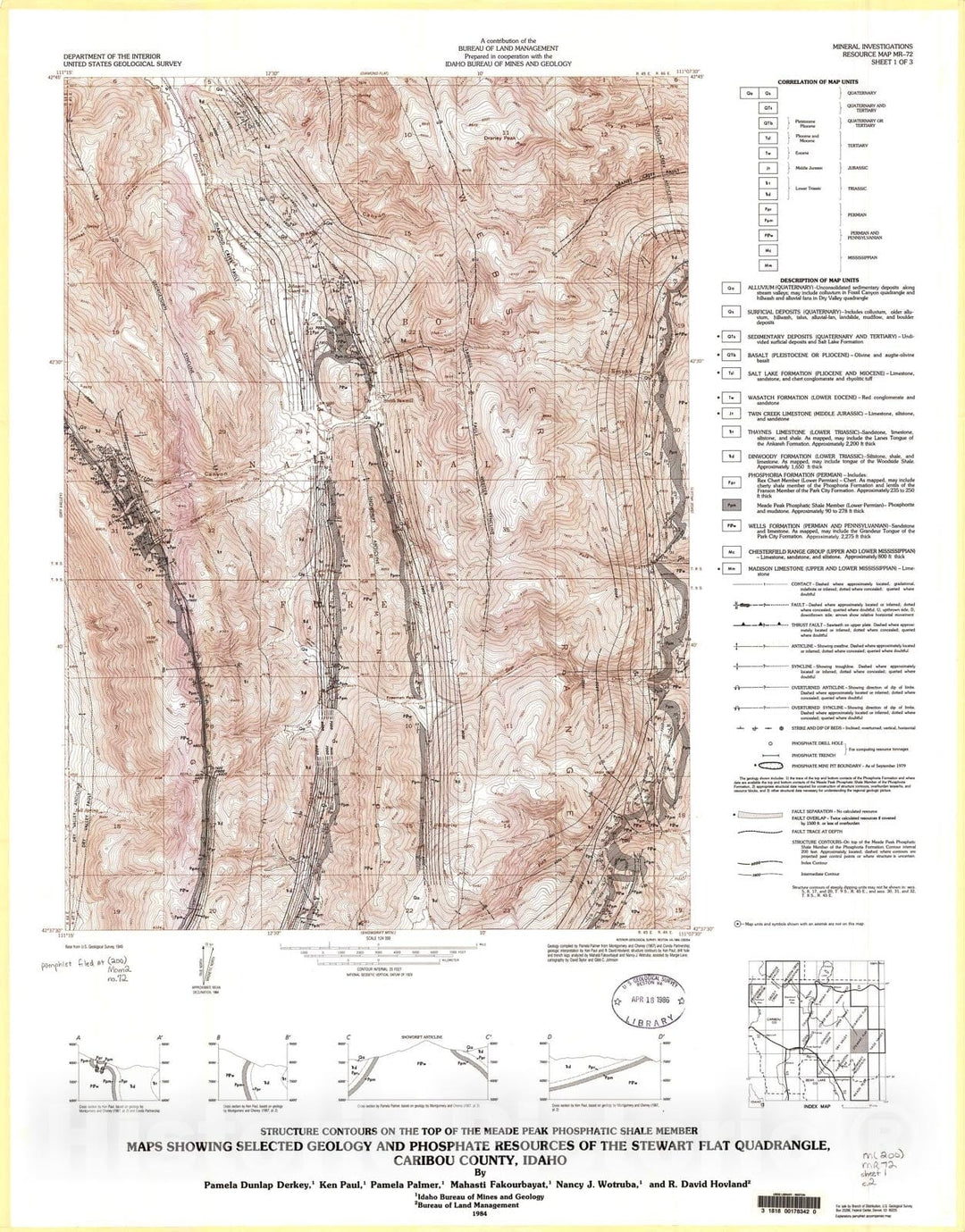 Map : Maps showing selected geology and phosphate resources of the Stewart Flat quadrangle, Caribou County, Idaho, 1984 Cartography Wall Art :