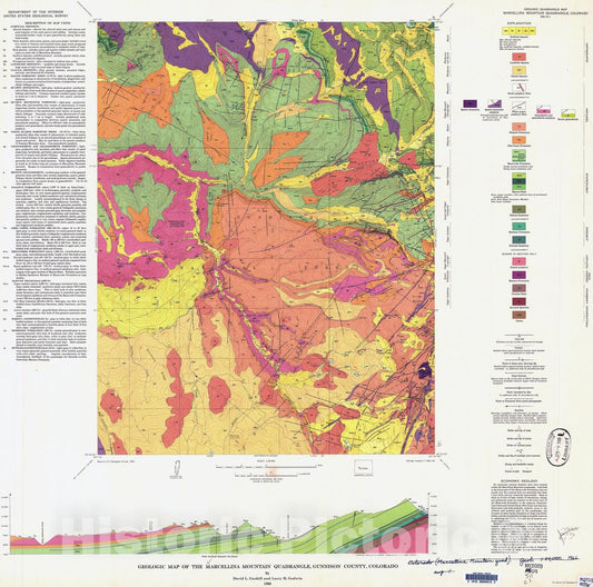 Map : Geologic map of the Marcellina Mountain Quadrangle, Gunnison County, Colorado, 1966 Cartography Wall Art :
