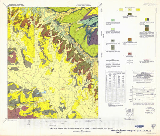 Map : Geologic map of the Ambrosia Lake quadrangle, McKinley County, New Mexico, 1966 Cartography Wall Art :