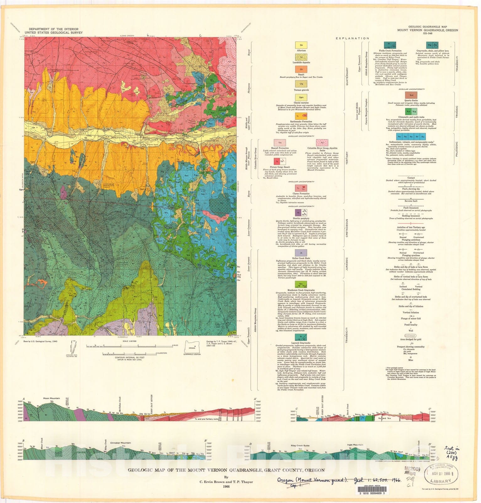 Map : Geologic map of the Mount Vernon quadrangle, Grant County, Oregon, 1966 Cartography Wall Art :