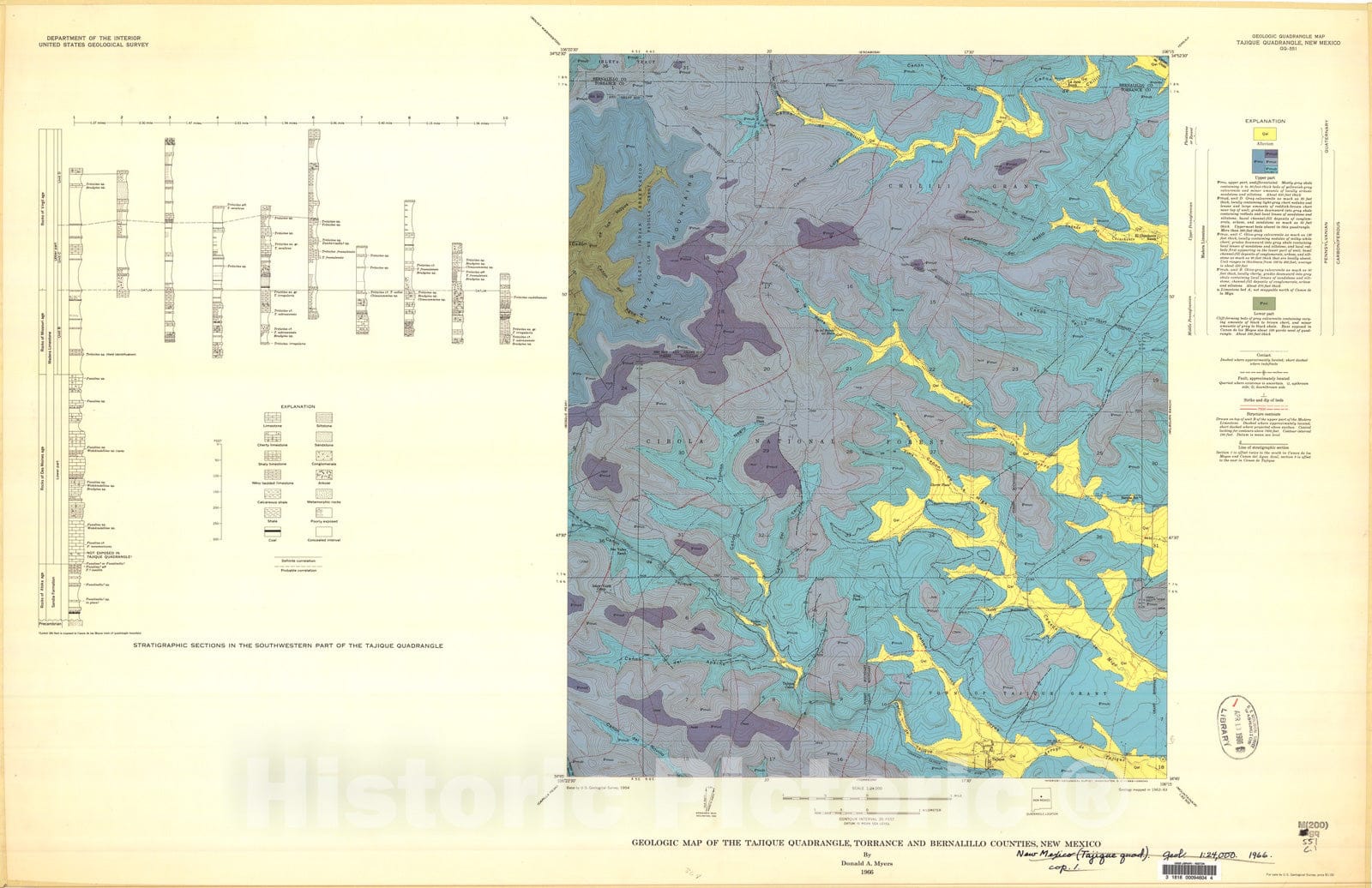 Map : Geologic map of the Tajique quadrangle, Torrance and Bernalillo Counties, New Mexico, 1966 Cartography Wall Art :