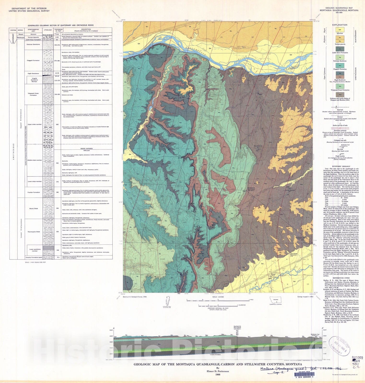 Map : Geologic map of the Montaqua quadrangle, Carbon and Stillwater Counties, Montana, 1966 Cartography Wall Art :