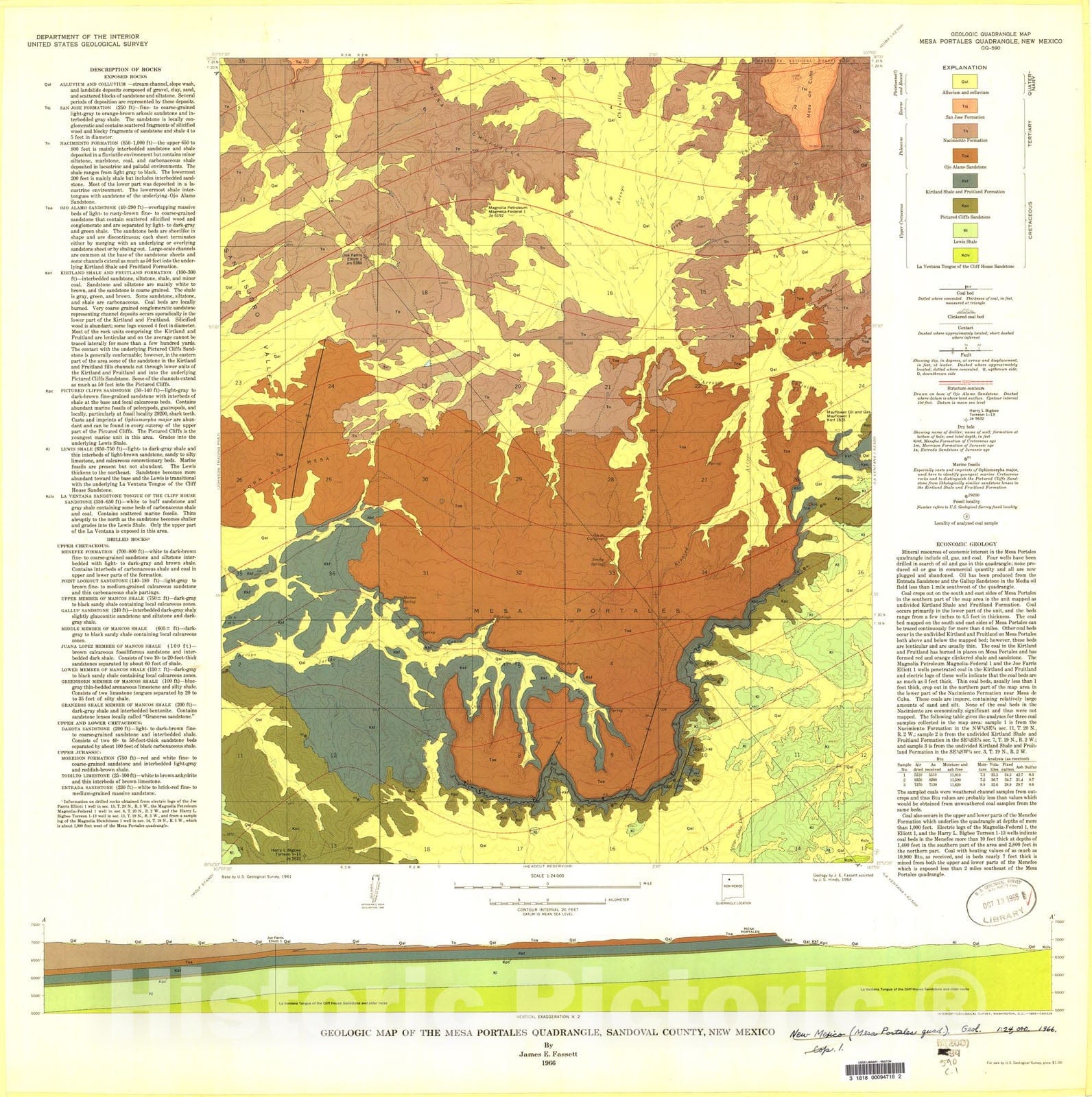 Map : Geologic map of the Mesa Portales quadrangle, Sandoval County, New Mexico, 1966 Cartography Wall Art :