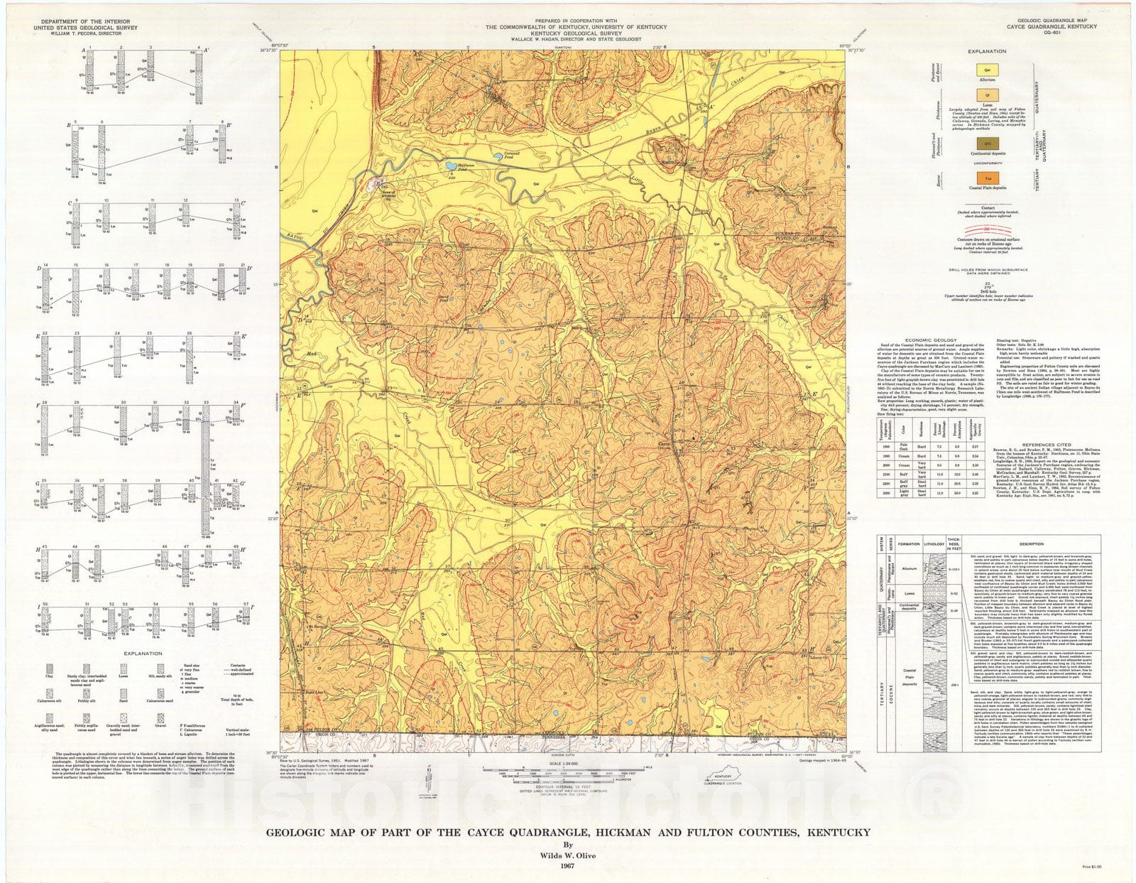 Map : Geologic map of part of the Cayce quadrangle, Hickman and Fulton Counties, Kentucky, 1967 Cartography Wall Art :