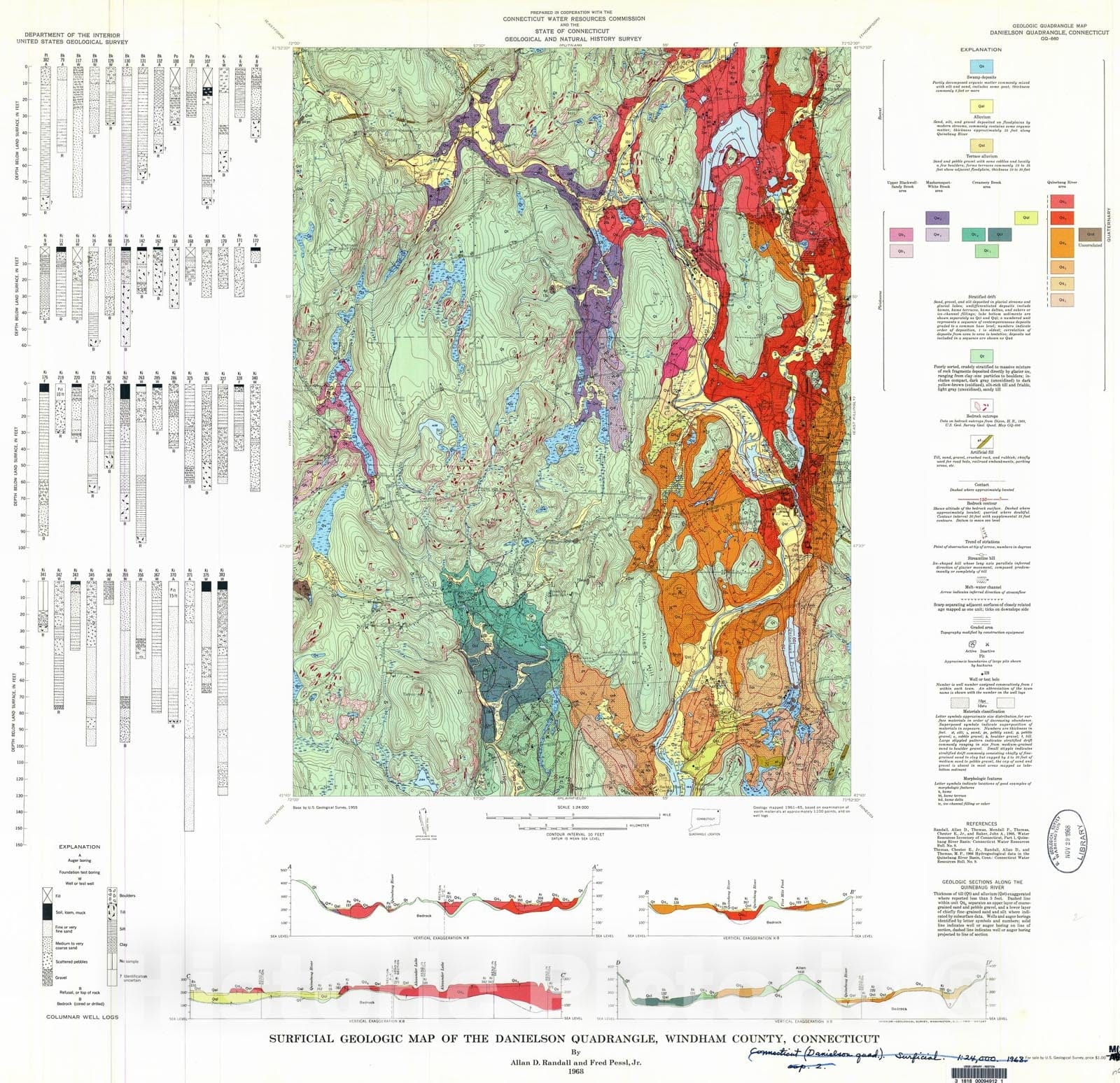 Map : Surficial geologic map of the Danielson quadrangle, Windham County, Connecticut, 1968 Cartography Wall Art :