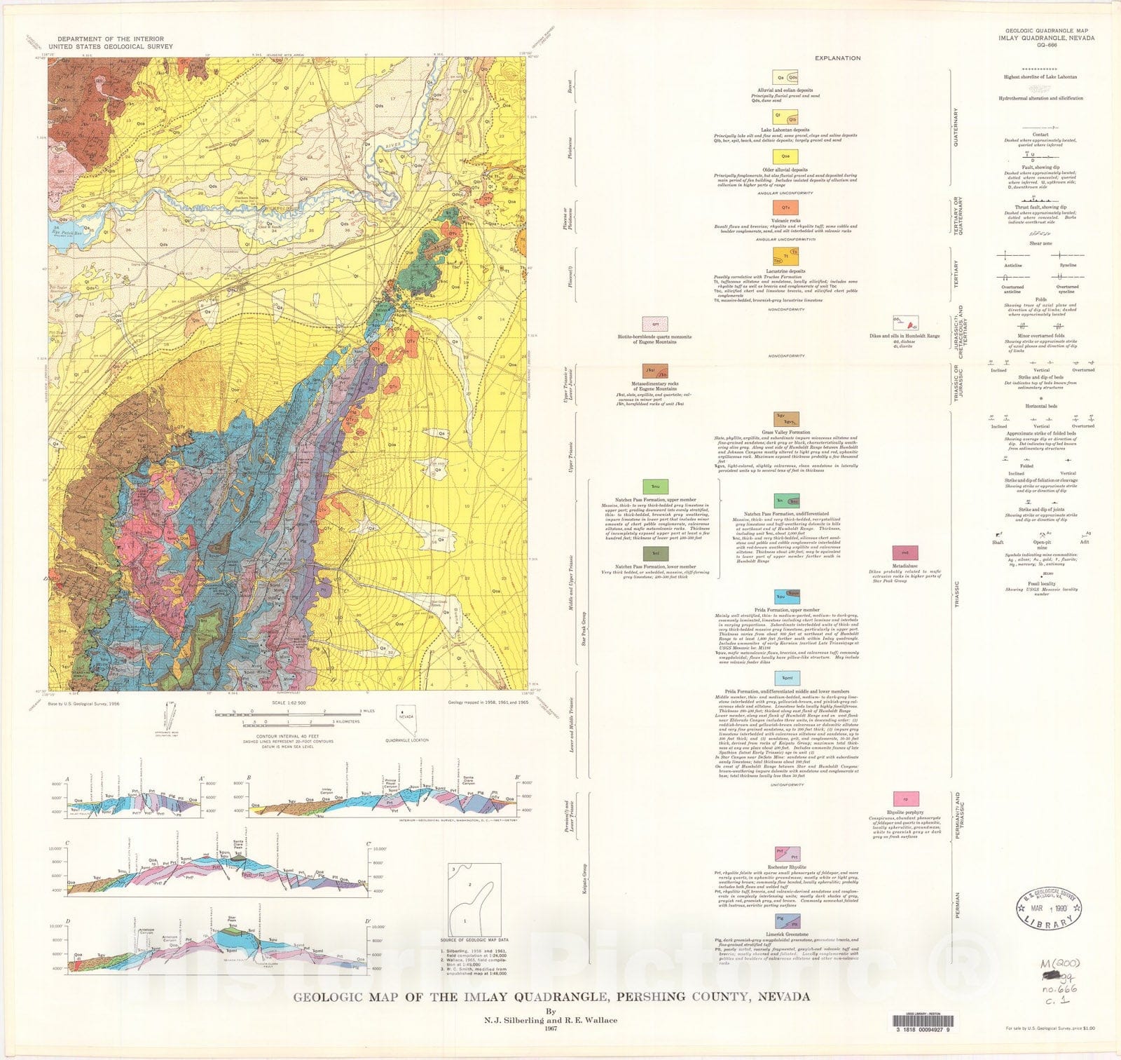 Map : Geologic map of the Imlay quadrangle, Pershing County, Nevada, 1967 Cartography Wall Art :
