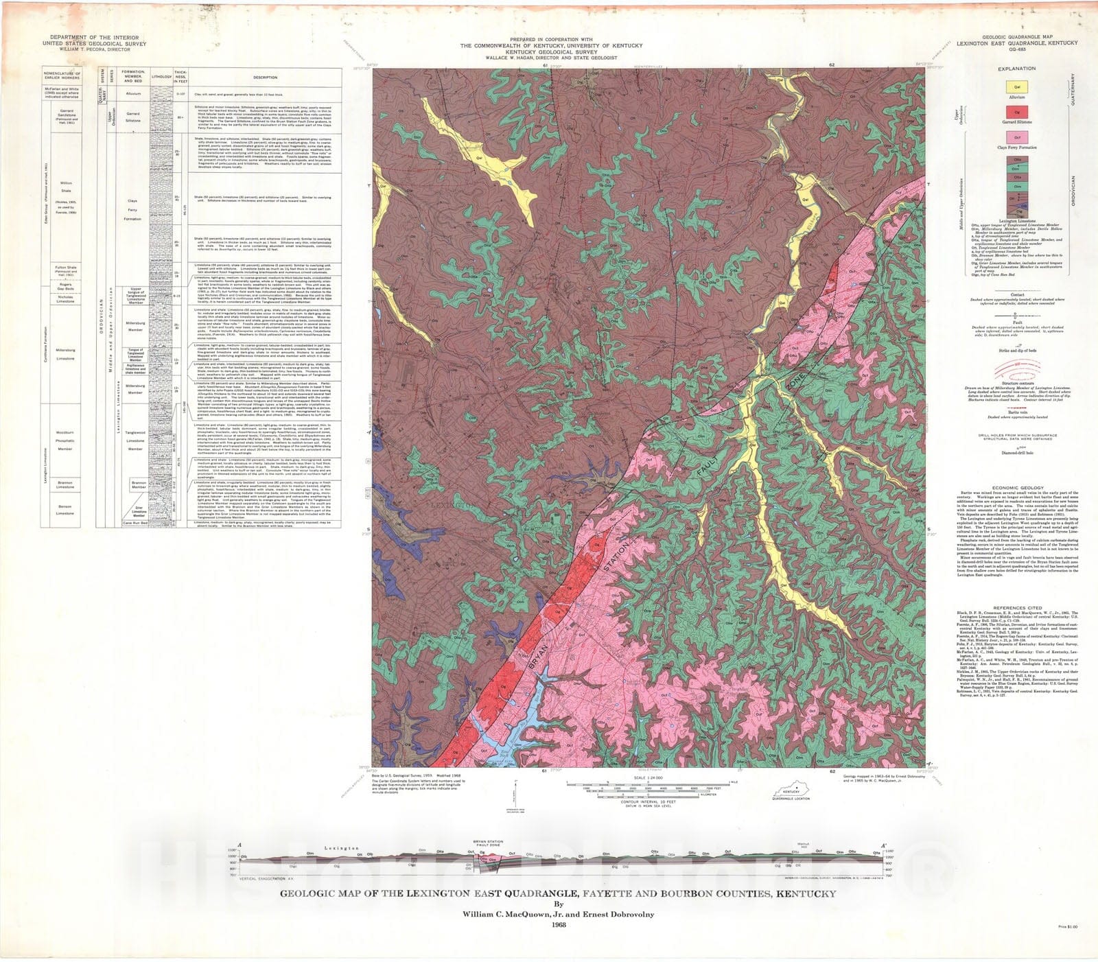Map : Geologic map of the Lexington East quadrangle, Fayette and Bourbon Counties, Kentucky, 1968 Cartography Wall Art :