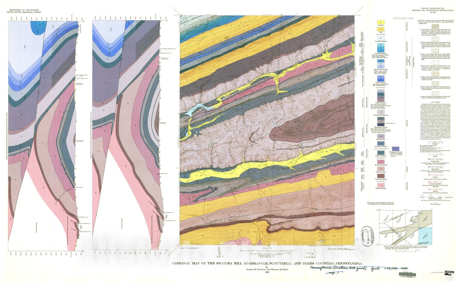 Map : Geologic map of the Swatara Hill quadrangle, Schuylkill and Berks Counties, Pennsylvania, 1968 Cartography Wall Art :