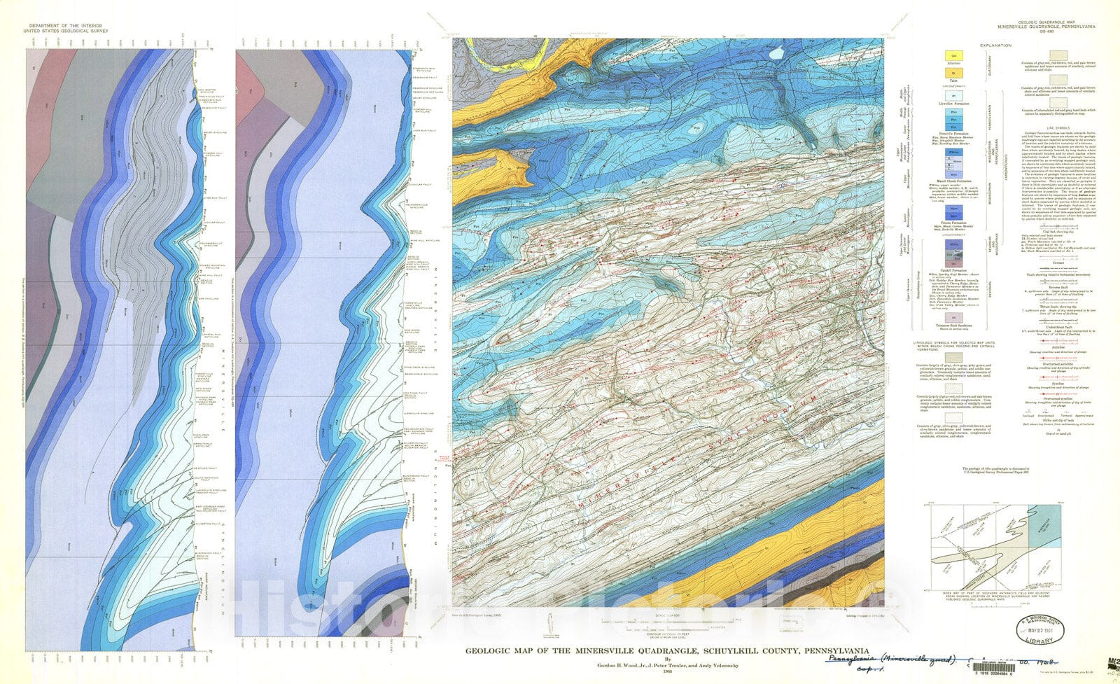 Map : Geologic map of the Minersville quadrangle, Schuylkill County, Pennsylvania, 1968 Cartography Wall Art :