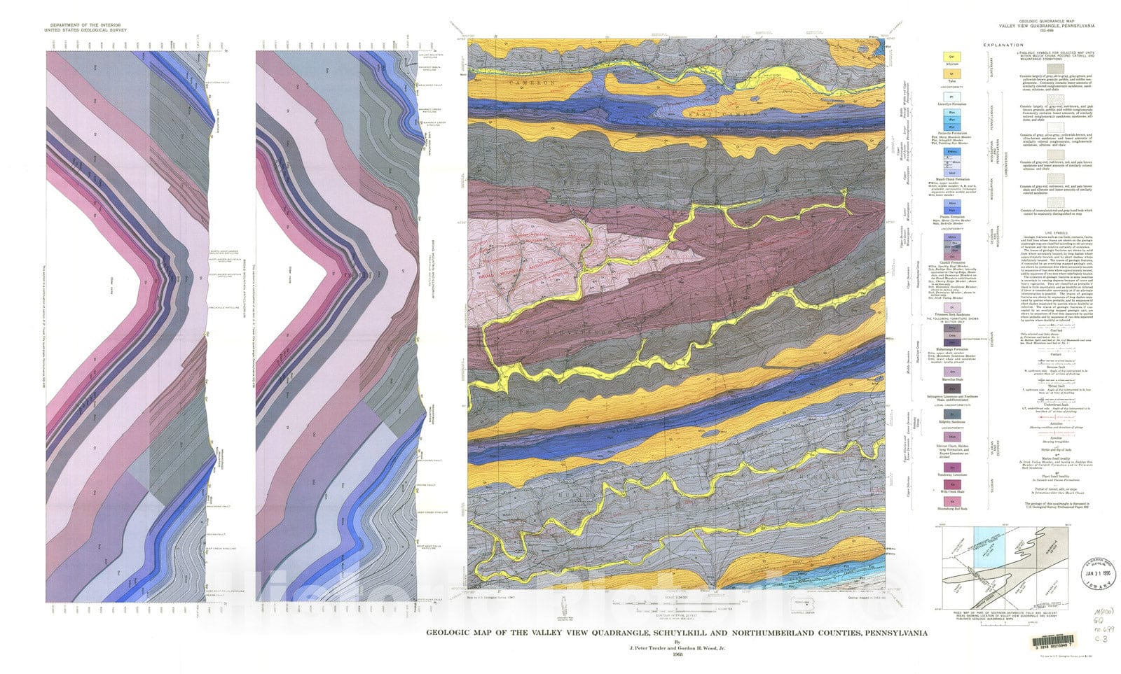 Map : Geologic map of the Valley View quadrangle, Schuylkill and Northumberland Counties, Pennsylvania, 1968 Cartography Wall Art :