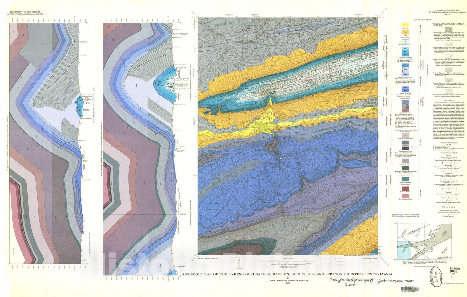 Map : Geologic map of the Lykens quadrangle, Dauphin, Schuylkill, and Lebanon Counties, Pennsylvania, 1968 Cartography Wall Art :