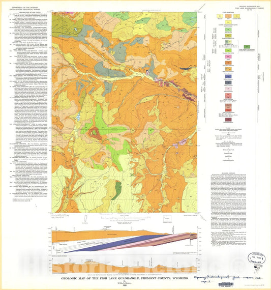 Map : Geologic map of the Fish Lake quadrangle, Fremont County, Wyoming, 1968 Cartography Wall Art :