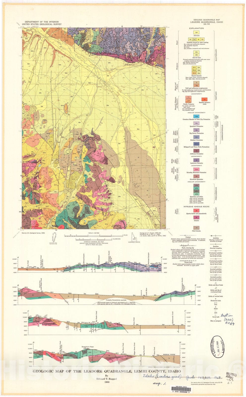 Map : Geologic map of the Leadore quadrangle, Lemhi County, Idaho, 1968 Cartography Wall Art :