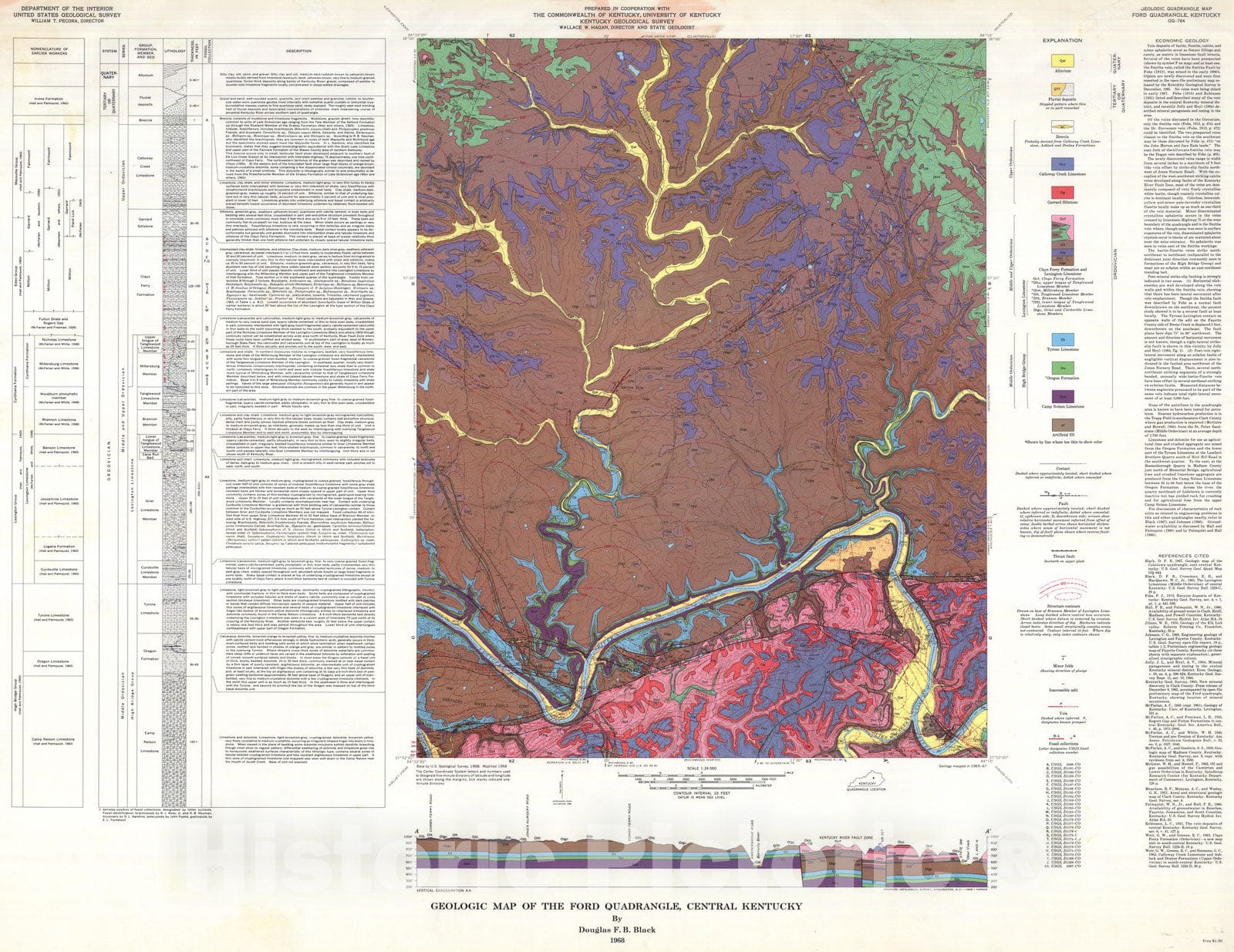 Map : Geologic map of the Ford quadrangle, central Kentucky, 1968 Cartography Wall Art :