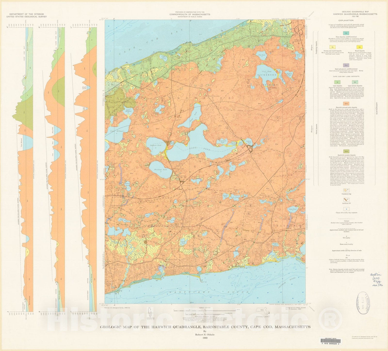 Map : Geologic map of the Harwich quadrangle, Barnstable County, Cape Cod, Massachusetts, 1969 Cartography Wall Art :