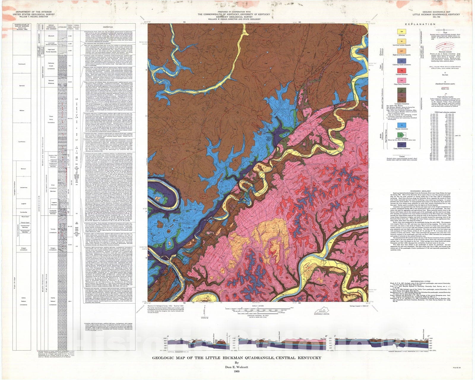 Map : Geologic map of the Little Hickman quadrangle, central Kentucky, 1969 Cartography Wall Art :