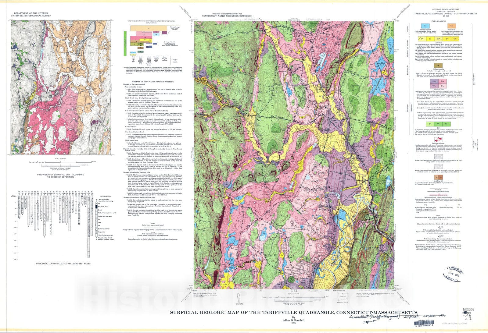 Map : Surficial geologic map of the Tariffville quadrangle, Connecticut-Massachusetts, 1970 Cartography Wall Art :