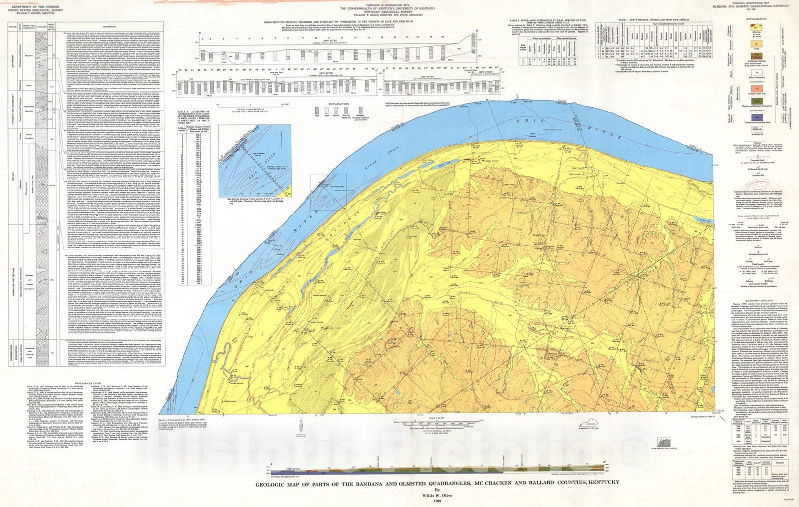 Map : Geologic map of parts of the Bandana and Olmsted quadrangles, McCracken and Ballard Counties, Kentucky, 1969 Cartography Wall Art :