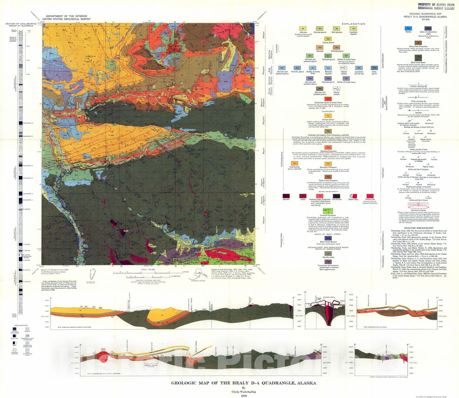 Map : Geologic map of the Healy D-4 quadrangle, Alaska, 1970 Cartography Wall Art :