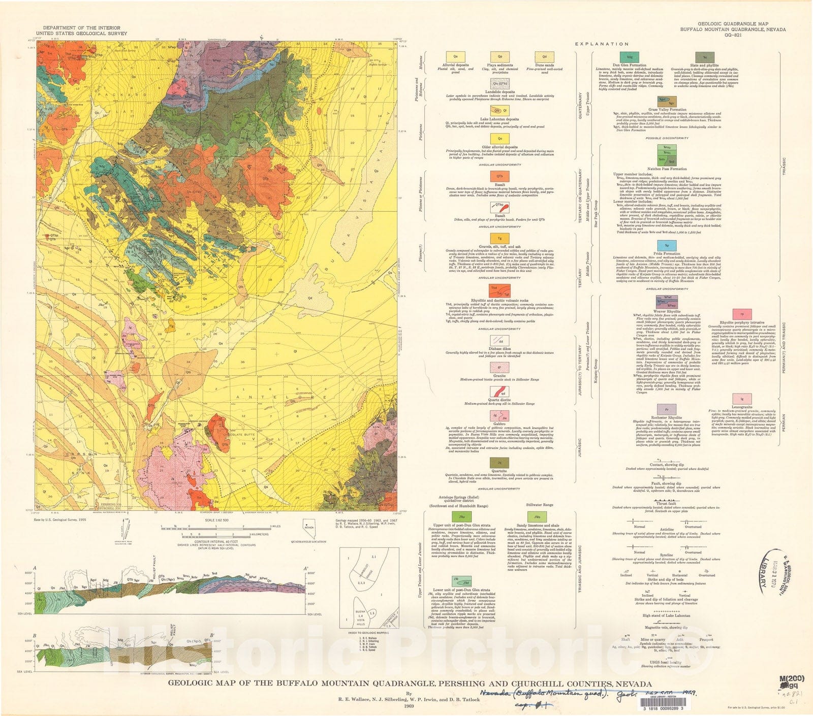 Map : Geologic map of the Buffalo Mountain quadrangle, Pershing and Churchill Counties, Nevada, 1969 Cartography Wall Art :
