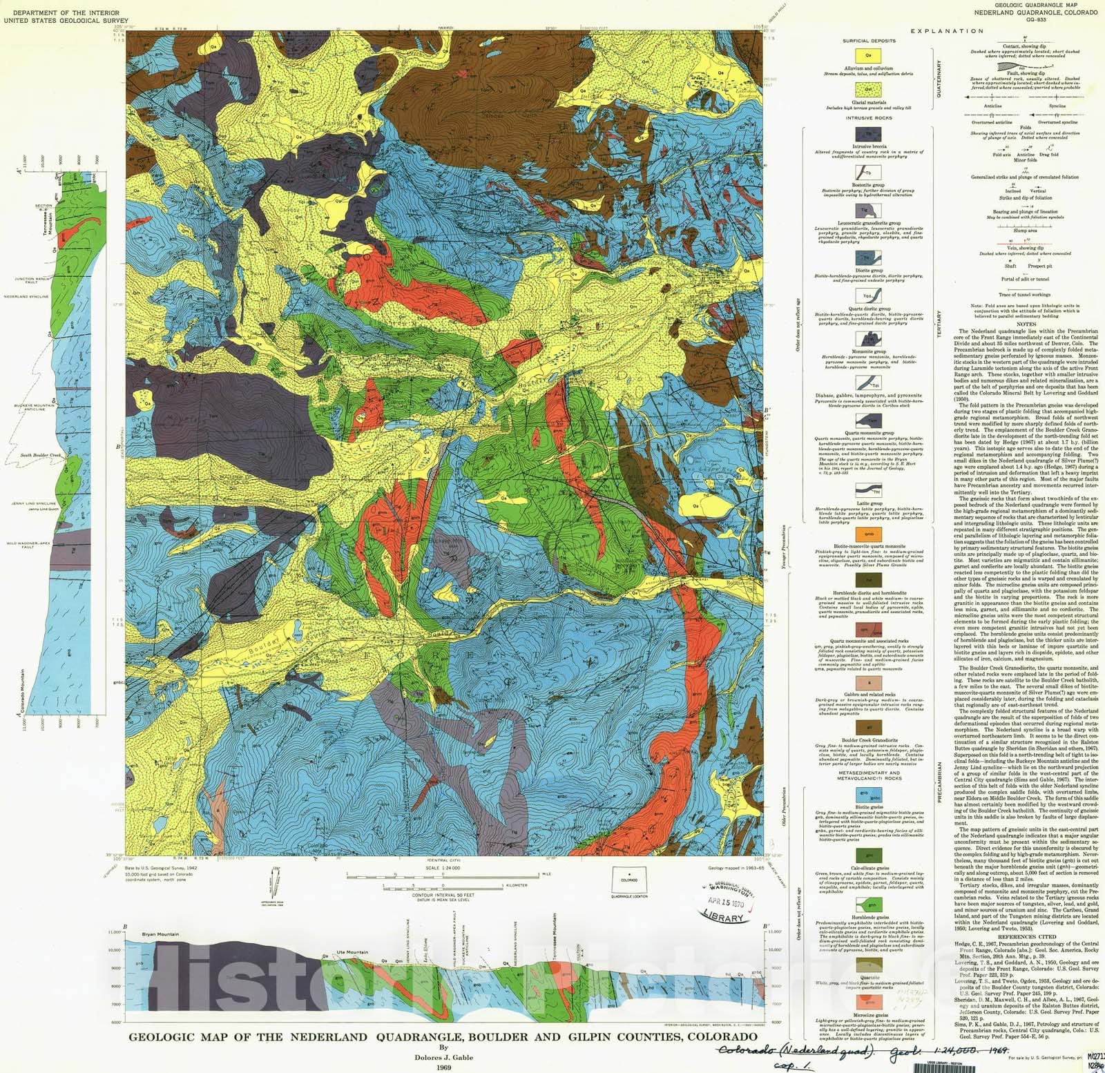 Map : Geologic map of the Nederland quadrangle, Boulder and Gilpin Counties, Colorado, 1969 Cartography Wall Art :