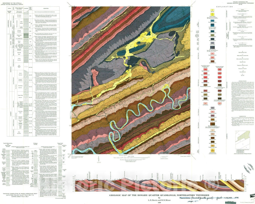 Map : Geologic map of the Howard Quarter quadrangle, northeastern Tennessee, 1970 Cartography Wall Art :