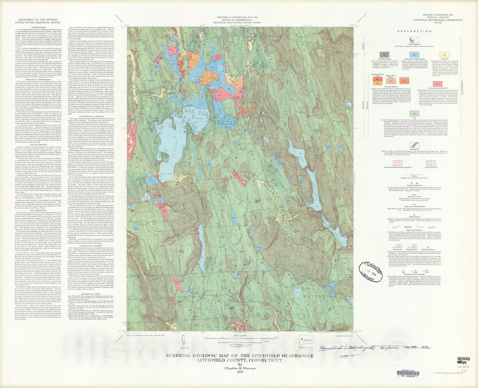 Map : Surficial geologic map of the Litchfield quadrangle, Litchfield County, Connecticut, 1970 Cartography Wall Art :