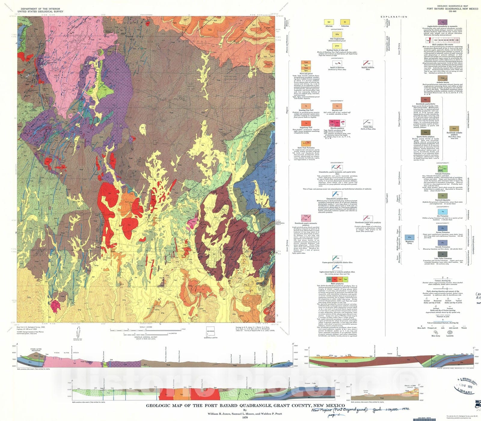 Map : Geologic map of the Fort Bayard quadrangle, Grant County, New Mexico, 1970 Cartography Wall Art :